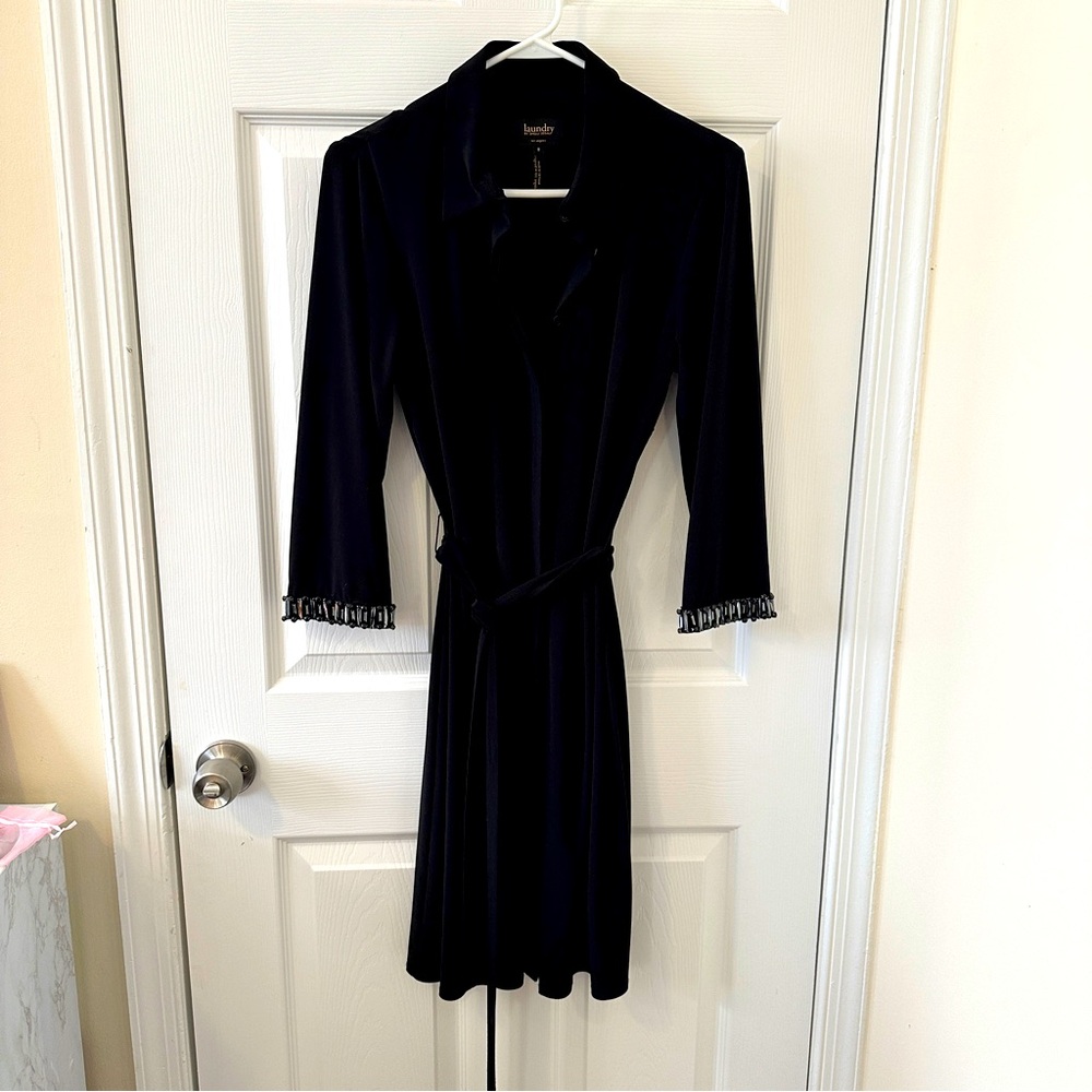 Laundry By Shelli Segal black midi dress with embellished sleeves